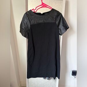 Ann Taylor Black Faux Leather-Trim Shift Dress